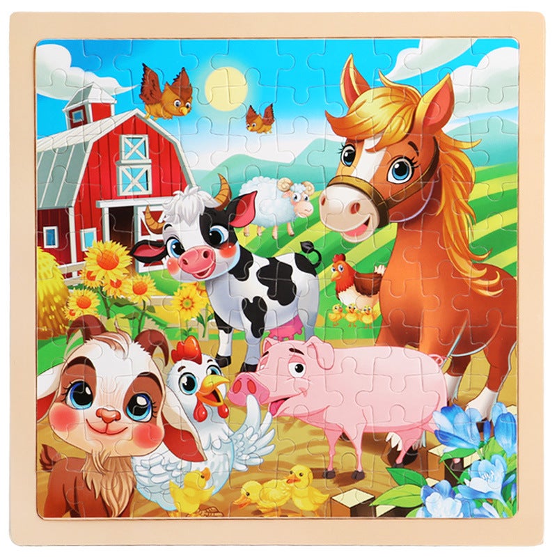 100 Children'S Wooden Cartoon Animal Dinosaur Plane Wooden Puzzle Boys And Girls Baby Early Education Educational Toys - Image 1